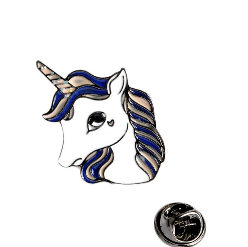 Cartoon unicorn brooches pin blue